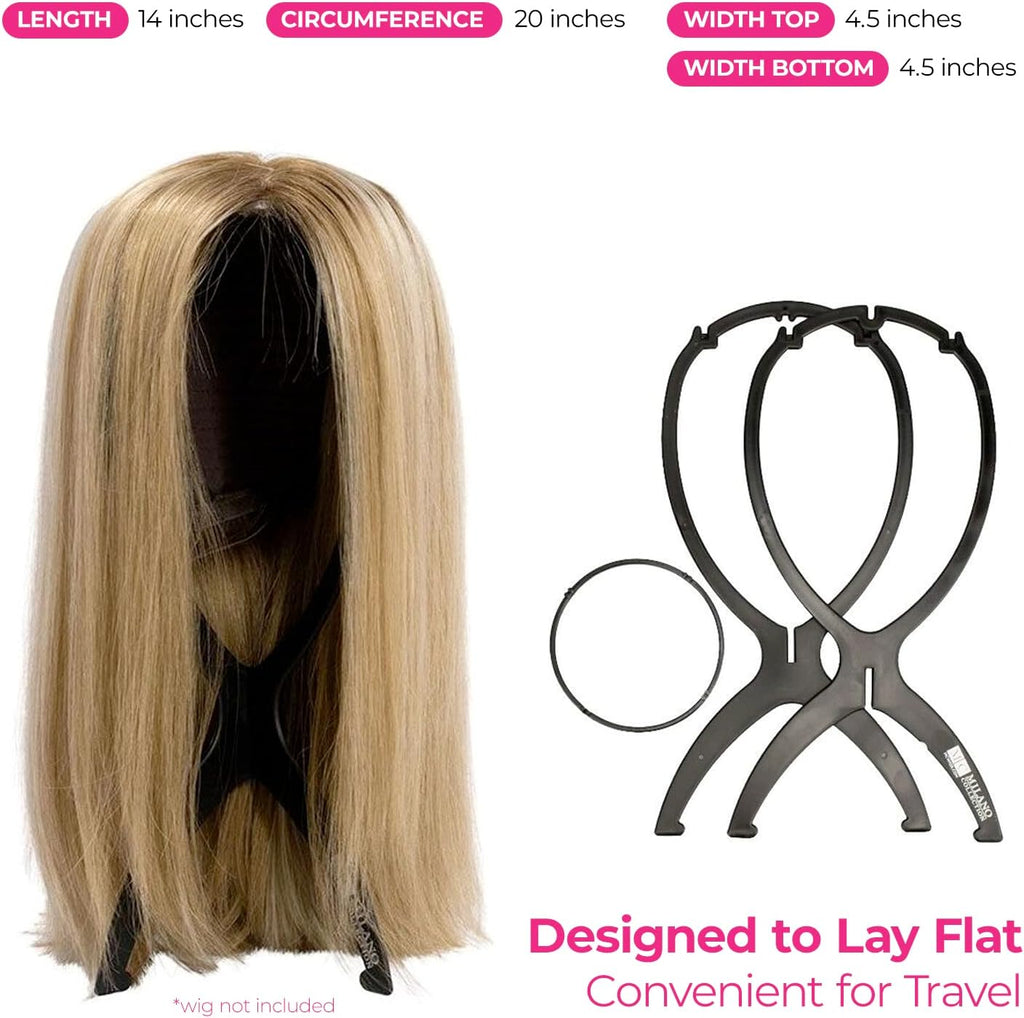 Bundle Wig Grip Band + Wig Stands, Non Slip Extra Hold Tan Wig Band for Wigs and Frontals + 4-Pack Wig Stands for Drying, Styling, or Displaying